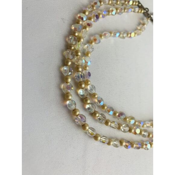 Vintage Triple Strand Acrylic Bead Necklace 14" Choker Hook Closure - Picture 5 of 8